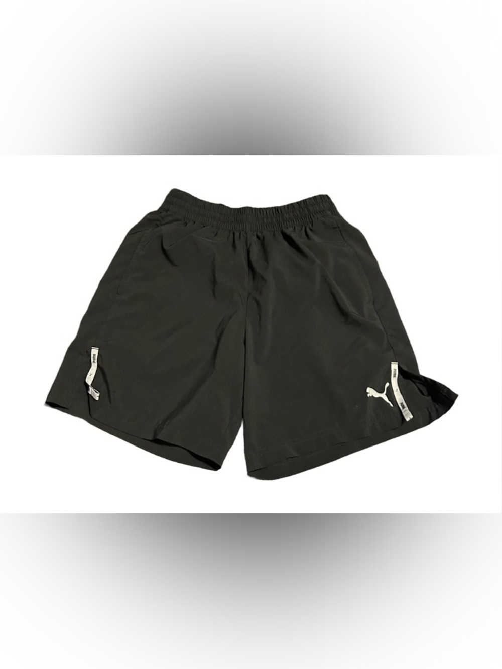 Puma Black Athletic Training Shorts with White Logo Accents